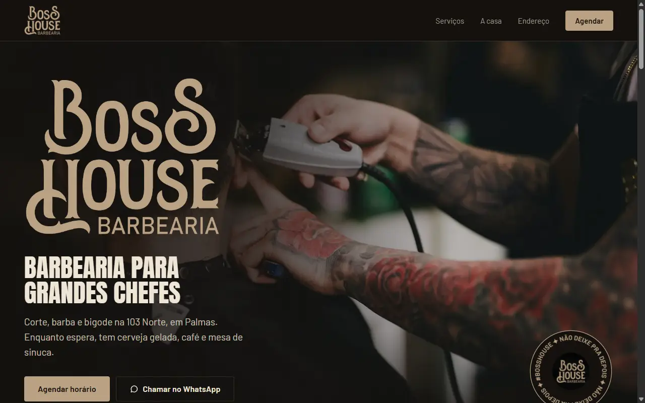 Página inicial da Boss House Barbearia no computador