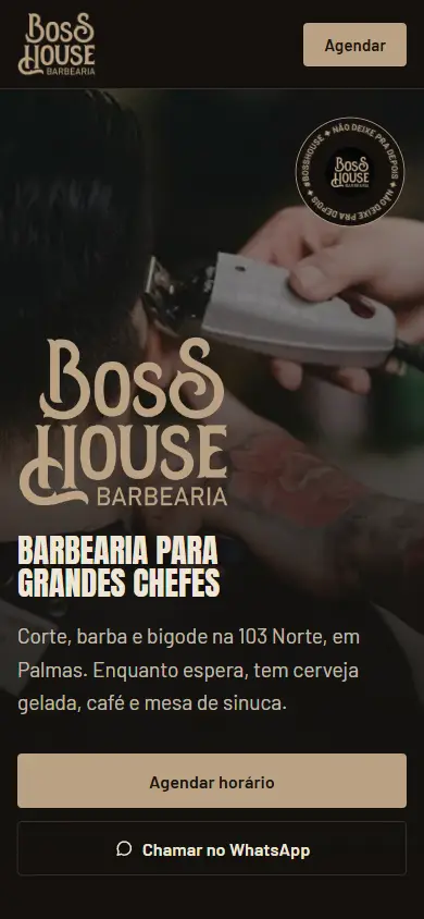 Site da Boss House Barbearia no celular
