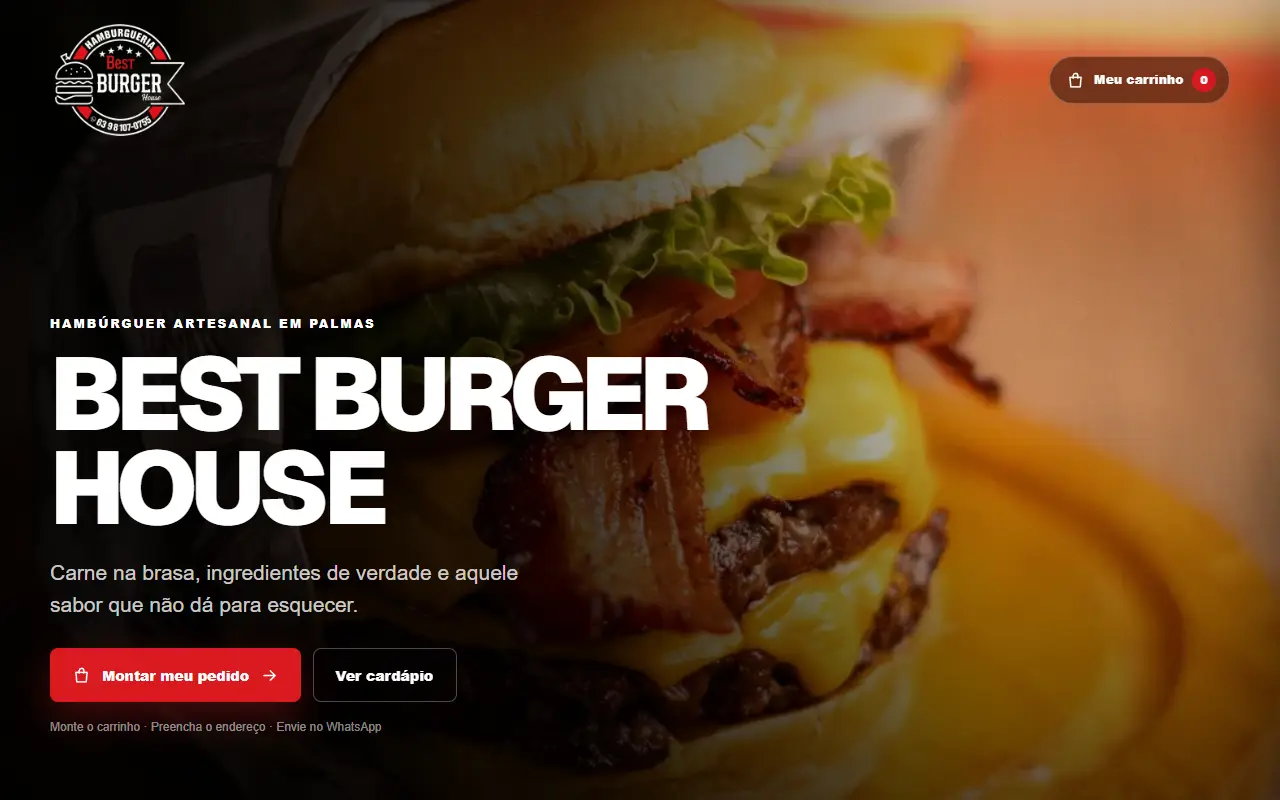 Página inicial da Best Burger House no computador