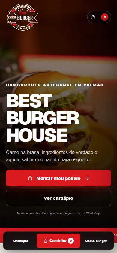 Site da Best Burger House no celular
