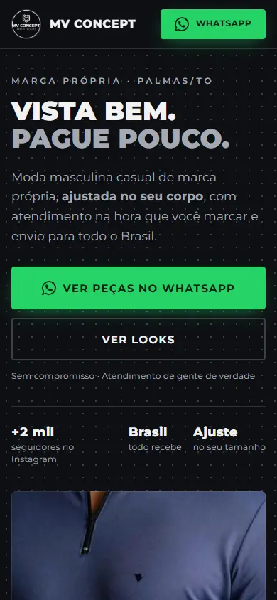 Site da MV Concept no celular