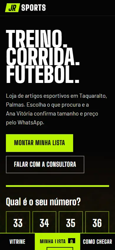 Site da JR Sports no celular