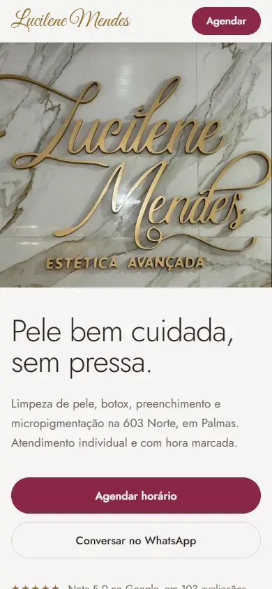 Site da Lucilene Mendes Clínica de Estética no celular