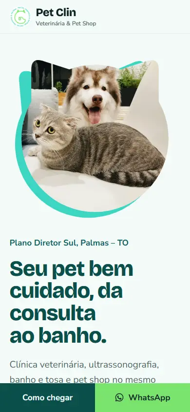 Site da Pet Clin no celular