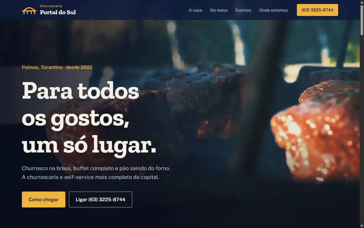 Página inicial da Churrascaria Portal do Sul no computador