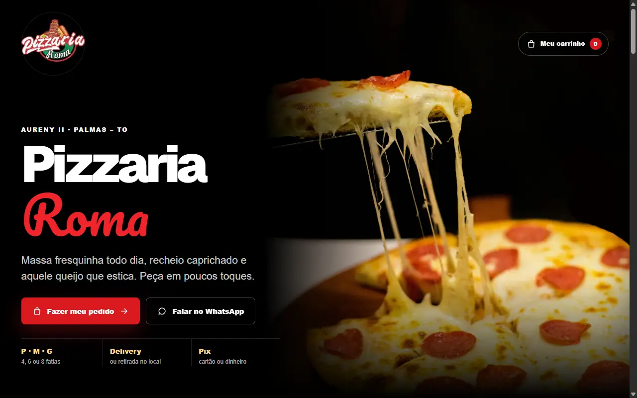 Página inicial da Pizzaria Roma no computador