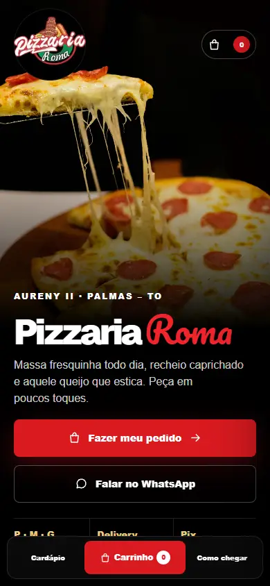 Site da Pizzaria Roma no celular